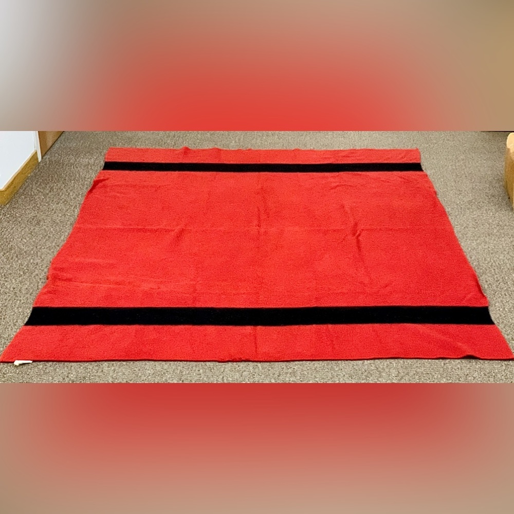 Mid Century Vintage Wool Ward's Fleecydown Hudson Bay Style Striped Blanket